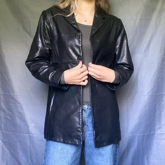 Jones New York Medium Petite Classic Vintage 90’s Black Lined Leather Jacket - Picture 3 of 8